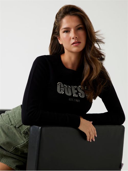 Maglione logo frontale strass GUESS | W5BR40Z2NQ2/JBLK